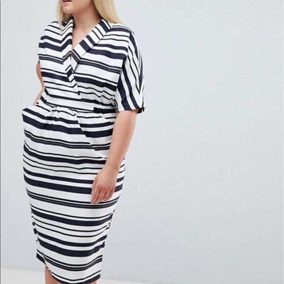 ASOS DESIGN Curve Black and White Striped Midi Dress With Pockets size 6 - Picture 15 of 15